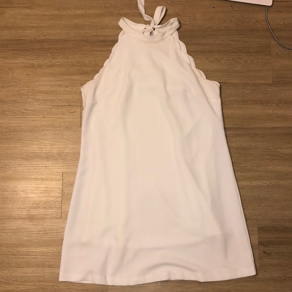 White scalloped mini dress